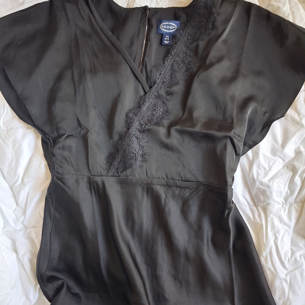 Silky Black V-Neck Lace Dress